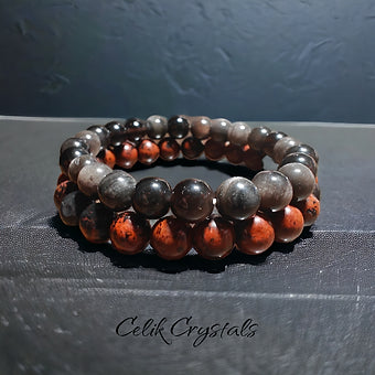 Mahogany & Silver Obsidian Bracelet Stack