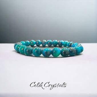 Lake Blue Tiger Eye Bracelet - 8mm Unisex Crystal Beads