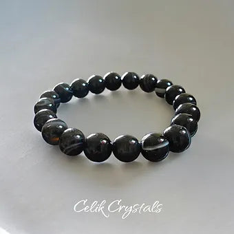 Black Agate Bracelet Striped Unisex