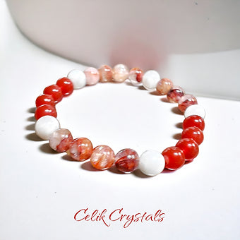 Fire Quartz, Carnelian, Moonstone Bracelet