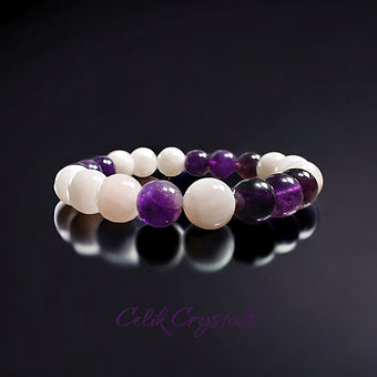 Amethyst Moonstone Bracelet Unisex 10mm