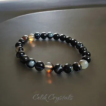 Black Agate Bracelet Striped Unisex