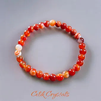 Striped Carnelian Bracelet - 8mm Unisex Crystals