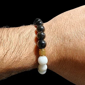 Gold Obsidian and Moonstone Bracelet Unisex 10mm