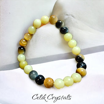 Golden Blue Tiger Eye & Lemon Jade Bracelet