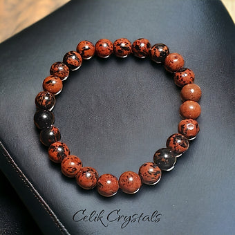 Mahogany Obsidian Bracelet - 8mm Crystal Beads - Unisex