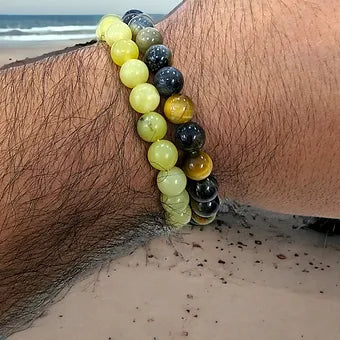 The Dream Lemon Stack -Dreamy Gold Tiger Eye/Lemon Jade Bracelets - 8mm Unisex