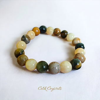 Golden Blue Tiger Eye Bracelet, Coral Jade, Honey Calcite