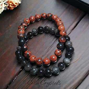 Mahogany & Silver Obsidian Bracelet Stack