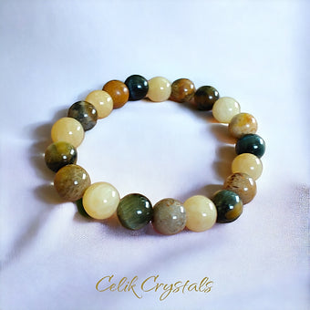 Golden Blue Tiger Eye Bracelet, Coral Jade, Honey Calcite