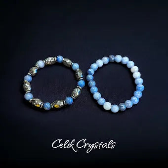 Blue Aventurine & Hematite Men's Bracelet Stack 2 Piece