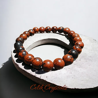 Mahogany Obsidian Bracelet - 8mm Crystal Beads - Unisex