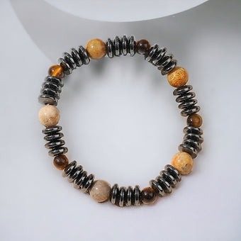 Clearance - Tiger Eye - Coral Jade - Hematite Crystal Bracelet Unisex