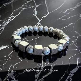 Men's Map Stone Jasper & Hematite Bracelet - 8mm