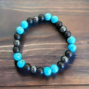 Clearance! Turquoise | Hematite | Frosted Stone Bracelet - 8mm Crystal Beads