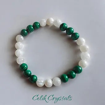 Malachite and Moonstone Bracelet 8mm Unisex