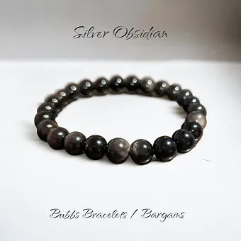 Silver Obsidian Bracelet - 8 or 10mm Crystals Unisex