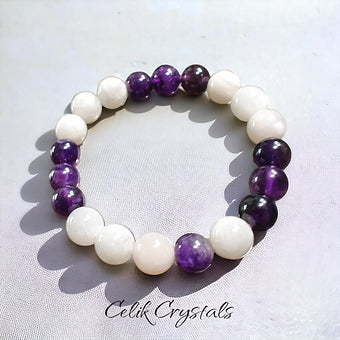 Amethyst Moonstone Bracelet Unisex 10mm