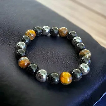 Triple Protection Bracelet - Tiger Eye - Hematite - Obsidian 8 or 10mm