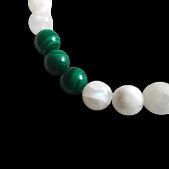 Malachite and Moonstone Bracelet 8mm Unisex