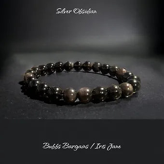 Silver Obsidian Bracelet - 8 or 10mm Crystals Unisex