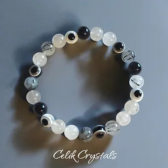 Tourmaline Quartz and Evil Eye Bracelet Unisex