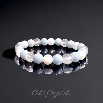 Angelite, Moonstone & Clear Quartz Bracelet