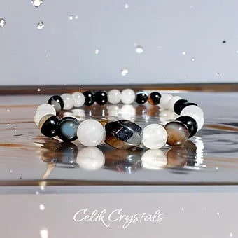 White Quartz, Black Agate Bracelet Unisex