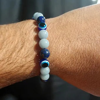 Evil Eye Bracelet With Lapis Lazuli & Angelite 8mm Unisex