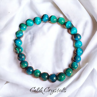 Lake Blue Tiger Eye Bracelet - 8mm Unisex Crystal Beads