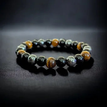 Triple Protection Bracelet - Tiger Eye - Hematite - Obsidian 8 or 10mm