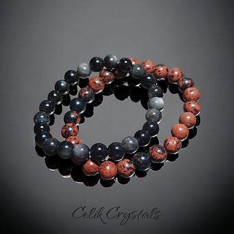 Mahogany & Silver Obsidian Bracelet Stack