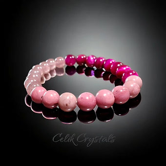 Strawberry Quartz, Rhodonite & Rose Red Tiger Eye Bracelet