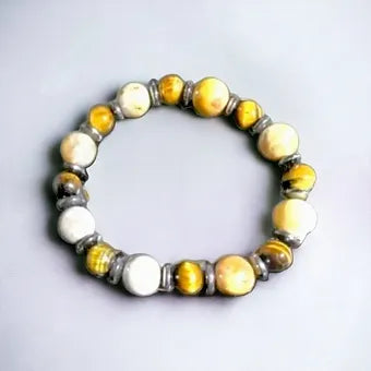 Tiger Eye - Coral Jade - Hematite Men's Bracelet