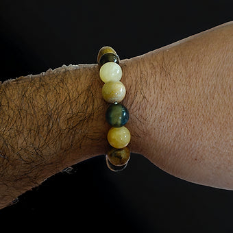 Golden Blue Tiger Eye Bracelet, Coral Jade, Honey Calcite