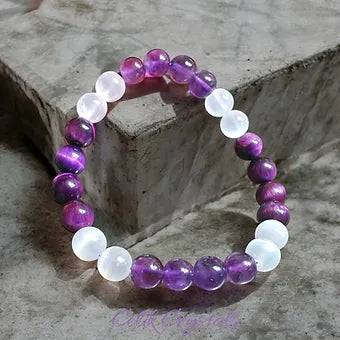 Amethyst, Purple Tiger, Selenite Bracelet 8mm