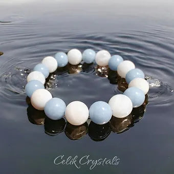 Angelite & Moonstone Crystal Bracelet 10mm