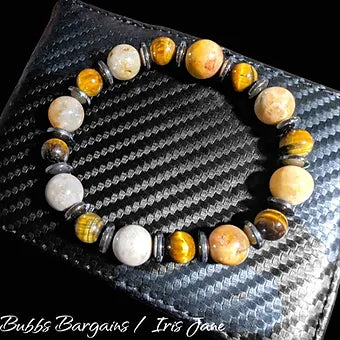 Tiger Eye - Coral Jade - Hematite Men's Bracelet