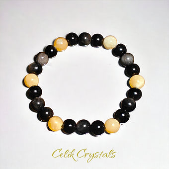 Silver Obsidian Honey Calcite Bracelet 8mm