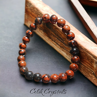 Mahogany Obsidian Bracelet - 8mm Crystal Beads - Unisex