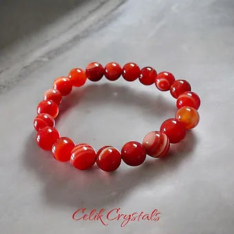 Striped Carnelian Bracelet - 8mm Unisex Crystals