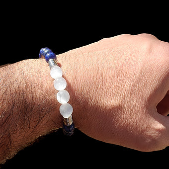 Lapis Lazuli, Selenite & Stainless Steel Spacers Bracelet