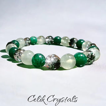 Phantom Ghost Quartz, Prehnite & Jade Bracelet