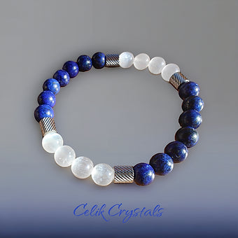 Lapis Lazuli, Selenite & Stainless Steel Spacers Bracelet