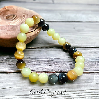 Tiger Eye and Lemon Jade Bracelet Natural Stones 8mm Stretches 