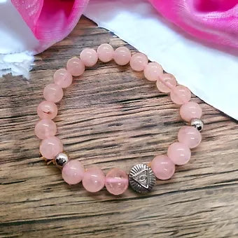 Rose Quartz Women's Bracelet - All Seeing Eye - 8mm Crystals