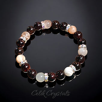 Red Garnet Moonstone Sunstone Bracelet