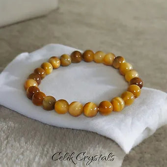 Gold Tiger Eye Bracelet Natural Stones 8mm Stretches 