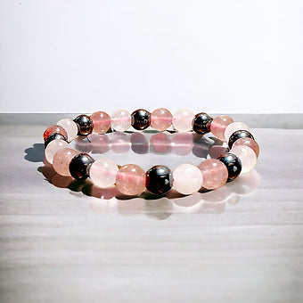 Strawberry & Rose Quartz Bracelet With Hematite - 8mm