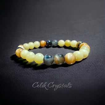 Golden Blue Tiger Eye & Lemon Jade Bracelet